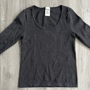 No Boundaries Charcoal Ribbed Ribbed Long Sleeve Thick Stretchy Top